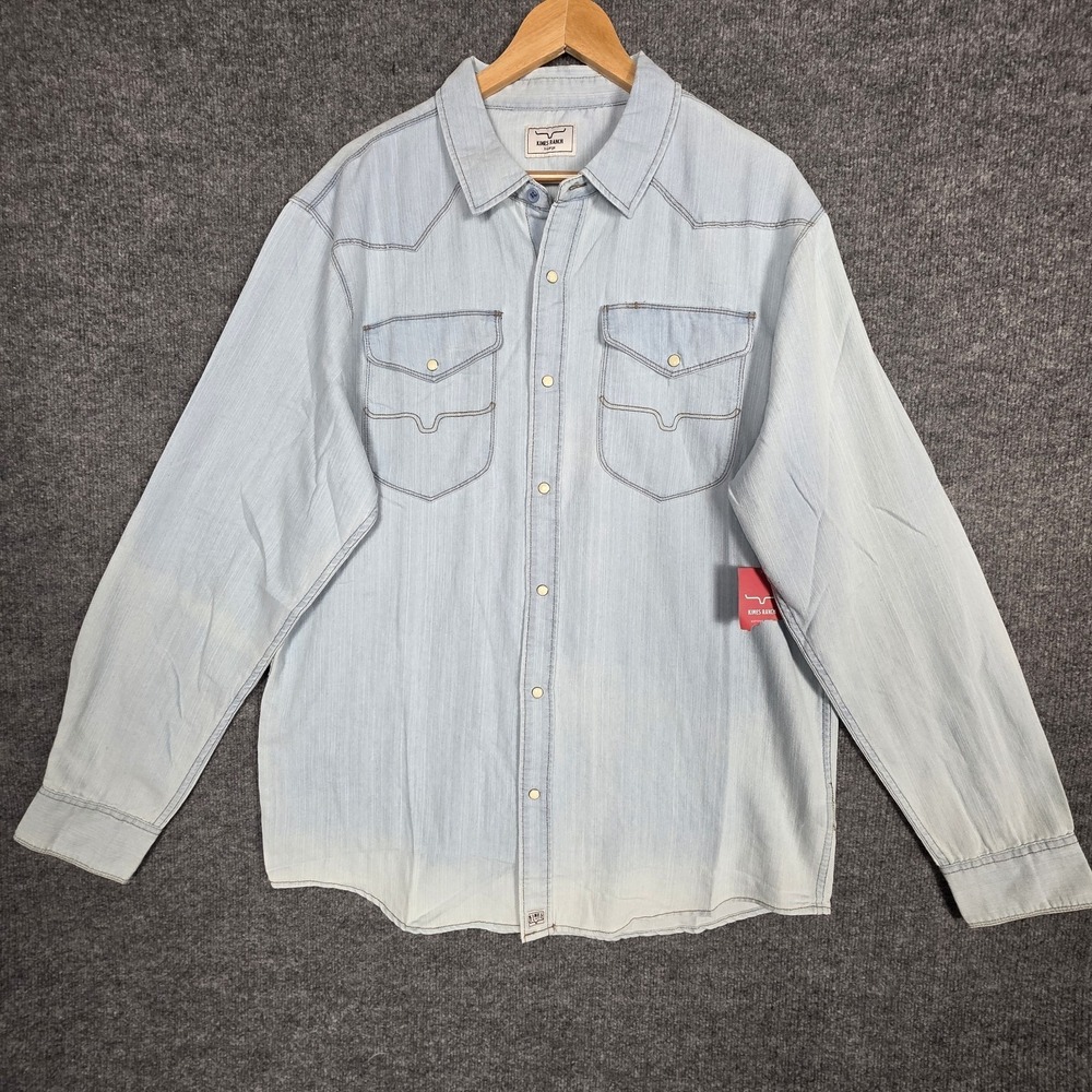 Kimes Ranch Grimes Mens XL Blue Denim Shirt Western Pearl Snap Long Sleeve NEW